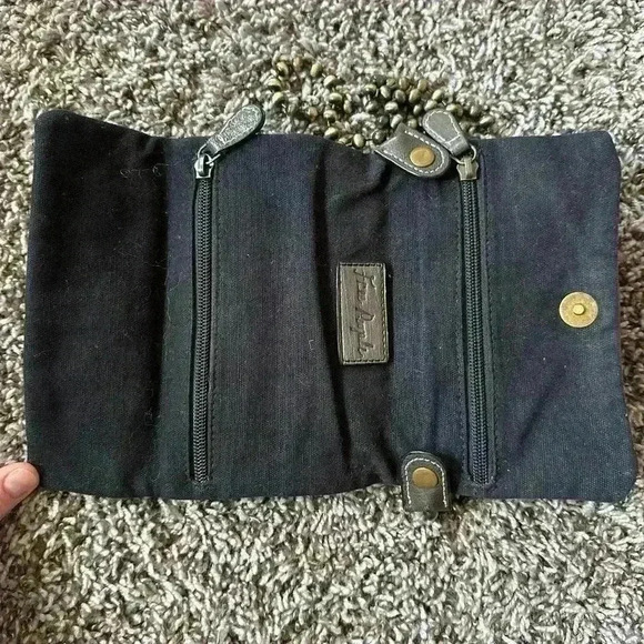 Free People Pebble Leather Gray Crossbody Small Wallet Metal Strap Trifold Snap - Picture 3 of 4